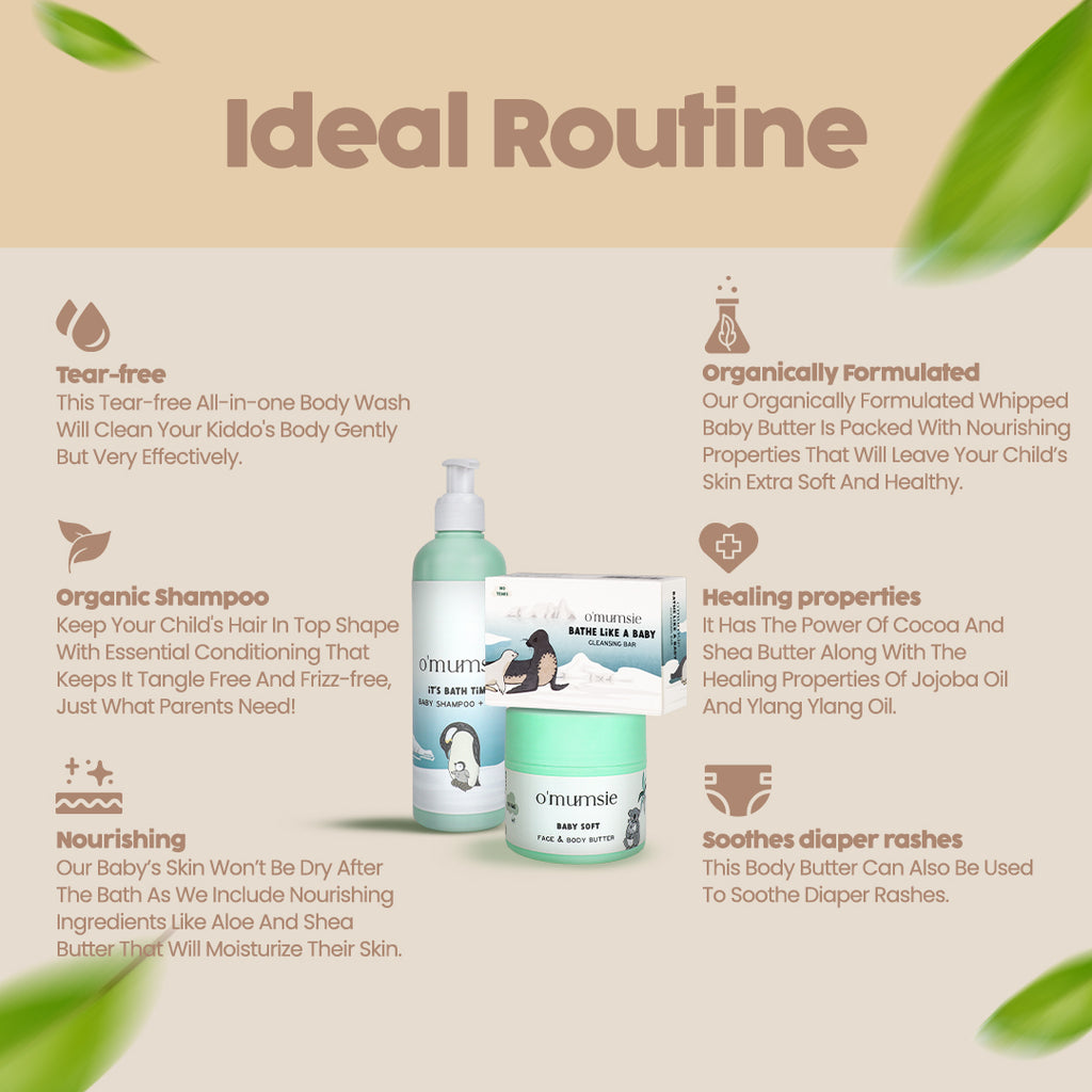 Natural baby bath and body care kit including  Face & Body Butter, baby soap, and shampoo