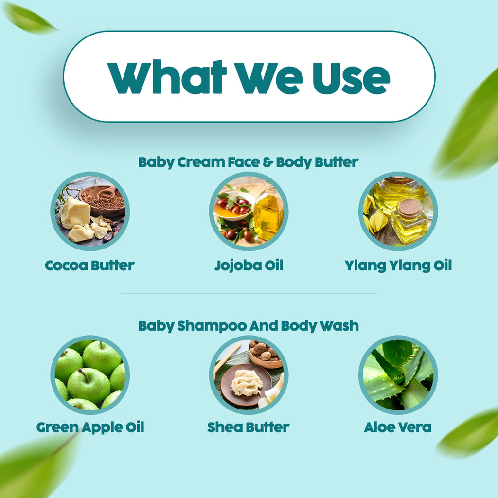 Travel pack of natural baby skincare products with safe ingredients