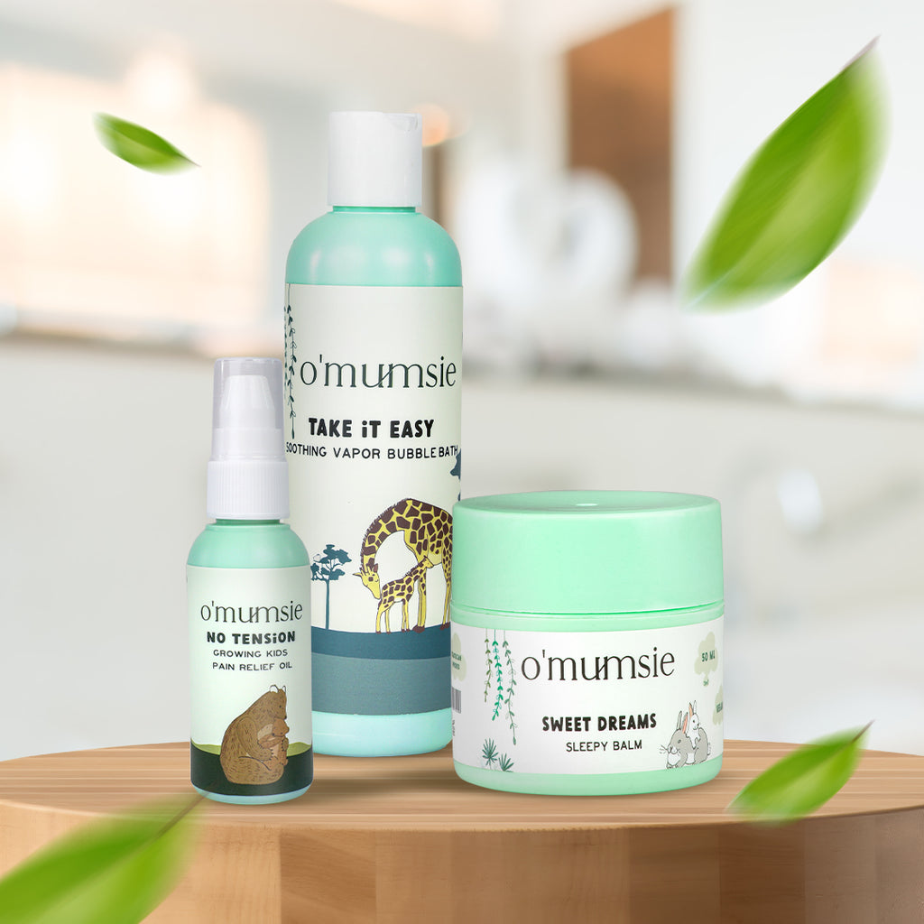 Relaxing baby bath and massage kit to calm babies before bedtime